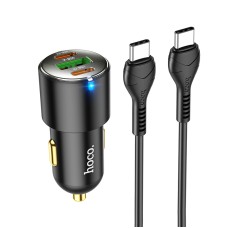 hoco NZ6 Dual Type-C / USB-C + USB PD45W 3-port Car Charger with Type-C / USB-C to Type-C / USB-C Charging Cable(Black)