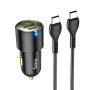 Hoco NZ6 Двойной тип-C / USB-C + USB PD45W 3-портовое автомобильное зарядное устройство с зарядкой Type-C / USB-C до зарядного кабеля Type-C / USB-C (черное)