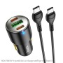 hoco NZ6 Dual Type-C / USB-C + USB PD45W 3-port Car Charger with Type-C / USB-C to Type-C / USB-C Charging Cable(Black)