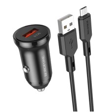 Borofone BZ18 Single USB -порт QC3.0 CAR Зарядное устройство с зарядным кабелем Micro USB (черный)