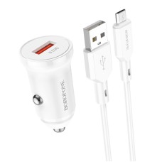 Borofone BZ18 Single USB -порт QC3.0 CAR Зарядное устройство с зарядным кабелем Micro USB (белый)