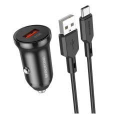 Borofone BZ18 Single USB-порт QC3.0 CAR Зарядное устройство с зарядным кабелем Type-C / USB-C (черное)