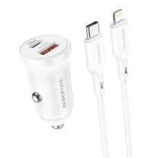 Borofone BZ18A PD20W+QC3.0 CAR Зарядное устройство с кабелем зарядки типа C / USB-C-C до 8 (белый)