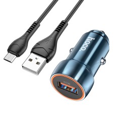 Hoco Z46 Blue Shield Однопорт QC3.0 Автомобильный зарядное устройство с помощью кабеля Micro USB (Sapphire Blue)