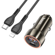 hoco Z46A Blue Whale PD20W+QC3.0 Car Charger Set with Type-C to 8 Pin Cable(Metal Grey)