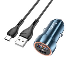 hoco Z46A Blue Whale PD20W+QC3.0 Car Charger Set with Type-C Cable(Sapphire Blue)