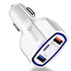 308 3 в 1 сигарет легкая обработка многофункциональная USB-автомобиль Fast Charger (белое)