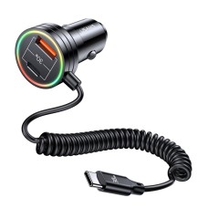 USAMS US-CC167 C33 60W Spring Cable Car Charger with Aperture(Black)