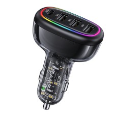 USAMS US-CC170 C34 PD30W 48W 4-port Transparent Car Fast Charger with Colorful Lights(Black)