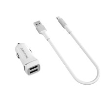 Borofone Bz2 2.4a лото двойное USB -автомобильное зарядное устройство с микродантером, длина кабеля: 1 м (белый)