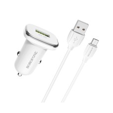 Borofone BZ12A 3A Hengrui Lasting Power Single Port QC3.0 USB Car Charger with Micro USB Data Cable, Length: 1m