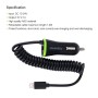 HAWEEL 5V 2.1A 8 pin USB Car Charger with Spring Cable, Length: 25cm-120cm, For iPhone X, iPhone 8, iPhone 7 & 7 Plus, iPhone 6 & 6s, iPhone 6 Plus & 6s Plus, iPhone 5 & 5s & SE, iPad(Black)