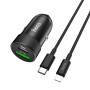 hoco Z32B Fast Reach 27W 4.5A  PD + QC3.0 Car Charger with 1m Type-C to 8 Pin Cable(Black)