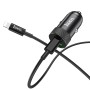 hoco Z32B Fast Reach 27W 4.5A  PD + QC3.0 Car Charger with 1m Type-C to 8 Pin Cable(Black)