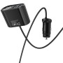 hoco Z35A Three USB Output + Cigarette Lighters Tulu Front and Rear Seat Car Charger (Black)