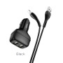 hoco Z36 Chuangyu  2.4A Dual USB Car Charger with 1m USB to 8 Pin Cable(Black)