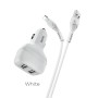 hoco Z36 Chuangyu  2.4A Dual USB Car Charger with 1m USB to 8 Pin Cable(White)