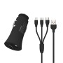 WK WP-C13 2.4A Warpath Dual USB Car Charger with USB to 8 Pin / Micro USB / Type-C Data Cable (Black)