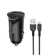 HOCO Z39 18W QC3.0 Dual Port Fast Charging Car Charger with 8 Pin Data Cable, Length: 1m(Black)