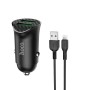 HOCO Z39 18W QC3.0 Dual Port Fast Charging Car Charger with 8 Pin Data Cable, Length: 1m(Black)