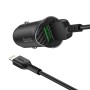 HOCO Z39 18W QC3.0 Dual Port Fast Charging Car Charger with 8 Pin Data Cable, Length: 1m(Black)