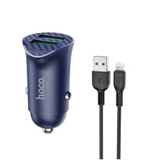 HOCO Z39 18W QC3.0 Dual Port Fast Charging Car Charger with 8 Pin Data Cable, Length: 1m(Blue)