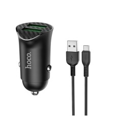 HOCO Z39 18W QC3.0 Dual Port Fast Charging Car Charger with Micro USB Data Cable, Length: 1m(Black)