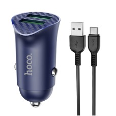 HOCO Z39 18W QC3.0 Dual Port Fast Charging Car Charger with Type-C Data Cable, Length: 1m(Blue)