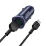 HOCO Z39 18W QC3.0 Dual Port Fast Charging Car Charger with Type-C Data Cable, Length: 1m(Blue)