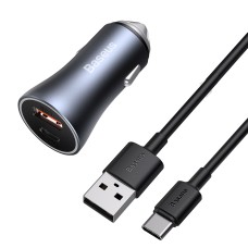 Baseus tzccjd-0G 40w USB + USB-C / Type-C Двойной быстро зарядный автомобильный зарядное устройство с 1 млн. USB-кабелем типа C (темно-серый)