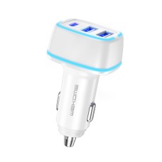 WK WP-C34 Youpin Series PD 20W USB-C / Type-C + QC3.0 18W Dual USB Port Car Charger with LED Light(White)