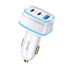 USAMS CC141 C24 105W Dual Type-C + USB 3 Ports Fast Car Charger(White)