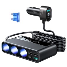 JOYROOM JR-CL06 9 in 1 154W PD USB-C / Type-C + Dual QC3.0 USB + 3 USB + 3 Cigarette Lighter Holes Digital Display Car Charger (Black)