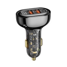 USAMS US-CC158 125W Type-C / USB-C + Dual USB Transparent Digital Display Car Charger(Black)