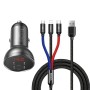 Baseus 24W Dual USB -порты 4.8A автомобильное зарядное устройство с цифровым дисплеем + 1,2 млн. 3 в 1 кабеле