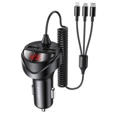 USAMS US-CC119 C22 3.4A Dual USB Digital Display Car Charger with 3 In 1 Spring Cable