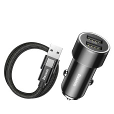 Baseus 3.4a Dual USB Quick Car Charger с плетеном кабельным набором 1M 2A Type-C, для iPhone, Galaxy, Sony, Lenovo, HTC, Huawei и других смартфонов