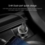 Baseus 3.4a Dual USB Quick Car Charger с плетеном кабельным набором 1M 2A Type-C, для iPhone, Galaxy, Sony, Lenovo, HTC, Huawei и других смартфонов