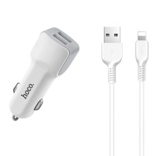 hoco Z23 12W Dual-port Fast Car Charger Set with 8 Pin Cable, For iPhone, Galaxy, Sony, Lenovo, HTC, Huawei, and other Smartphones(White)