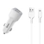 hoco Z23 12W Dual-port Fast Car Charger Set with 8 Pin Cable, For iPhone, Galaxy, Sony, Lenovo, HTC, Huawei, and other Smartphones(White)