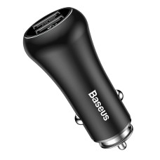 Baseus Gentleman Series QC3.0 Dual-USB Metal Smart Car Fast Charger, For iPhone, Galaxy, Sony, Lenovo, HTC, Huawei, and other Smartphones(Black)