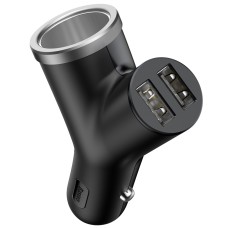 Baseus Y Type Dual USB + Cigarette Lighter Extended Car Charger(Black)