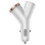Baseus Y Type Dual USB + Cigarette Lighter Extended Car Charger(White)