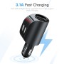 FLOVEME Digital Display 3.1A Dual-USB + Cigarette Sockets Car Fast Charger for iPhone, Galaxy, Sony, Lenovo, HTC, Huawei, and other Smartphones (Black)