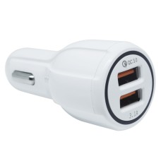 LZ-681 Round QC3.0 USB + 3.1A USB Interface Car Charger(White)