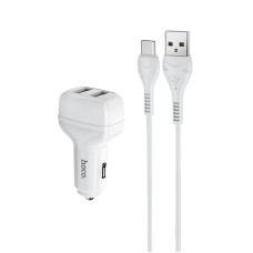 Hoco Z36 Chuangyu 2.4a Dual USB-автомобильное зарядное устройство с 1 млн. USB-кабелем типа C (белый)