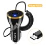 FLOVEME 5V / 2.1A Max Single USB Port Smart Car Charger with Micro USB Spring Cable, Length: after stretching 1.1m, For Galaxy, Huawei, Xiaomi, HTC, Sony and Other Smartphones