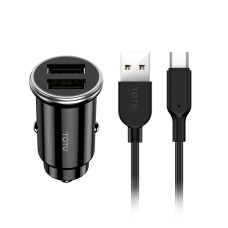 TOTUDESIGN DCCD-019 Elite Series 3.4A Dual USB Car Charger Kit with 1m Type-C / USB-C Charging Line (Black)