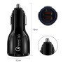 Qc3.0 Dual USB Car Charger + 8 Pin Fast Charging Line Car Charging Kit(Black)