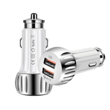 YSY-310QC18W QC3.0 Dual Port USB Car Charger for Apple / Huawei / Samsung / Xiaomi(White)